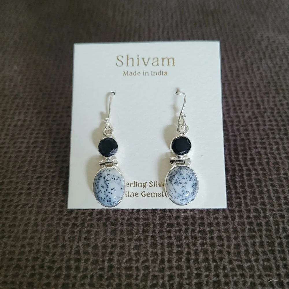 Shivam Oval Shaped Dendritic Agate Earrings - Picture 13 of 14